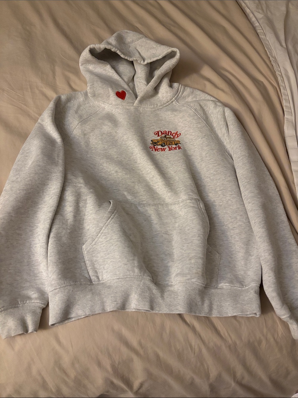 Love Heather Gray Hoodie with Red Heart and Multicolor Chest Logo